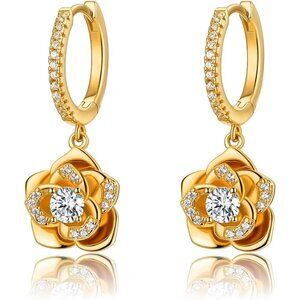 Women's Dainty Gold Dangle Flower Pearl Cute Unique Beautiful Flower Earring